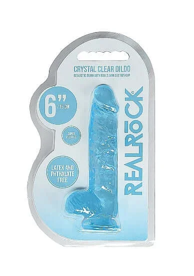 Realrock Cock 6-Inch Realistic Dildo with Balls – Clear Blue, Suction Cup, and Body-Safe