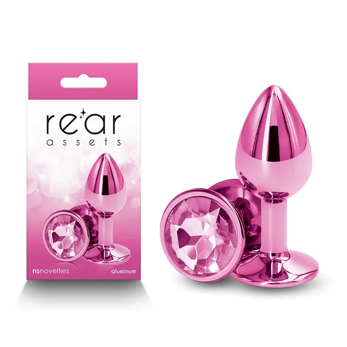 Rear Assets – Small – Pink – 7.1 cm Small Metal Butt Plug with Round Gem Base