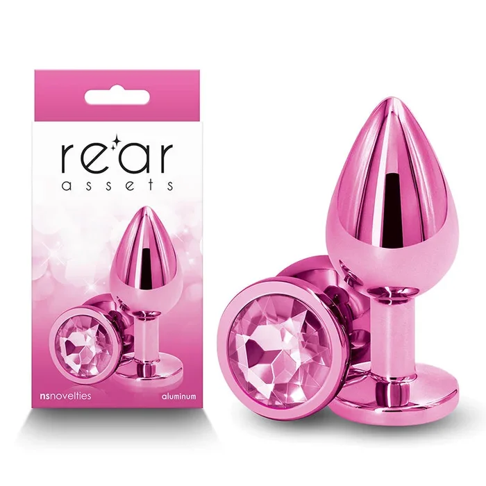 Rear Assets Medium Pink 8.2 cm Metal Butt Plug with Gem Base
