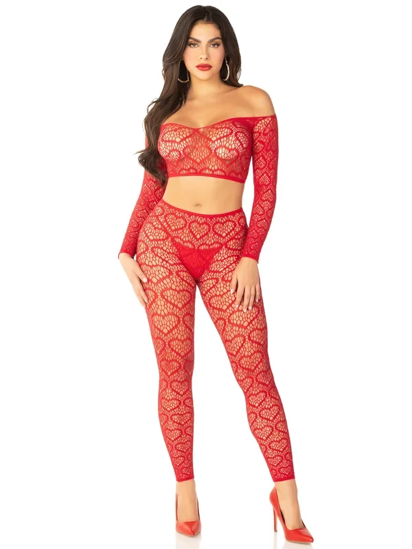 Red 2pc Croptop and Footless Tights – Os Tights – Os