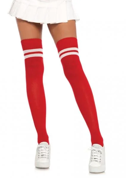 Red/White – Ribbed Athletic Thigh High – One Size