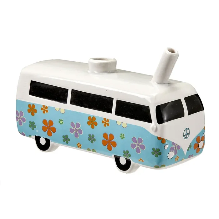 Retro Vintage Bus Smoking Pipe with Hippie Flower Design