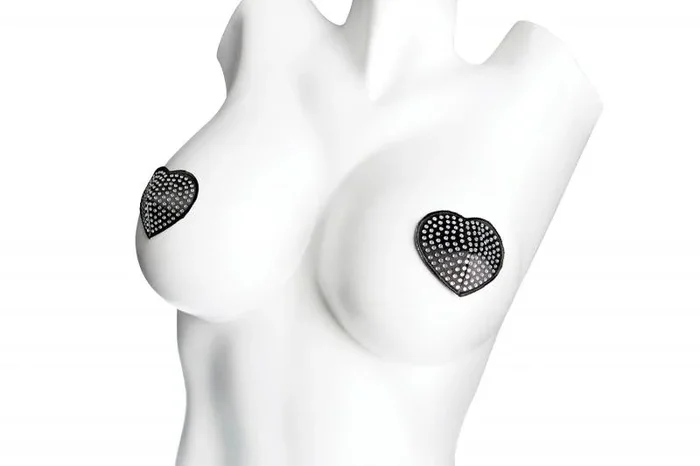 Rhinest Heart Pasties – Silver & Black