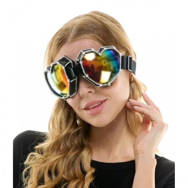 Rhinestone Heart Glasses – Black