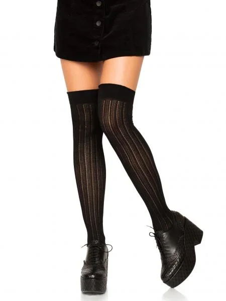 Rib Knit Knee Socks – Black – One Size