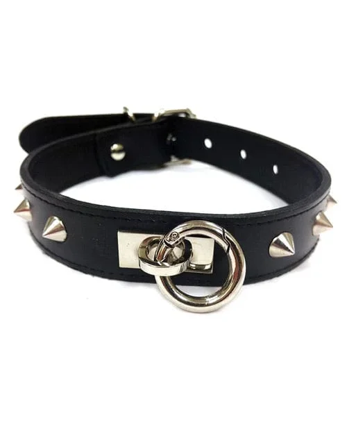 Rouge Leather O Ring Studded Collar – Black