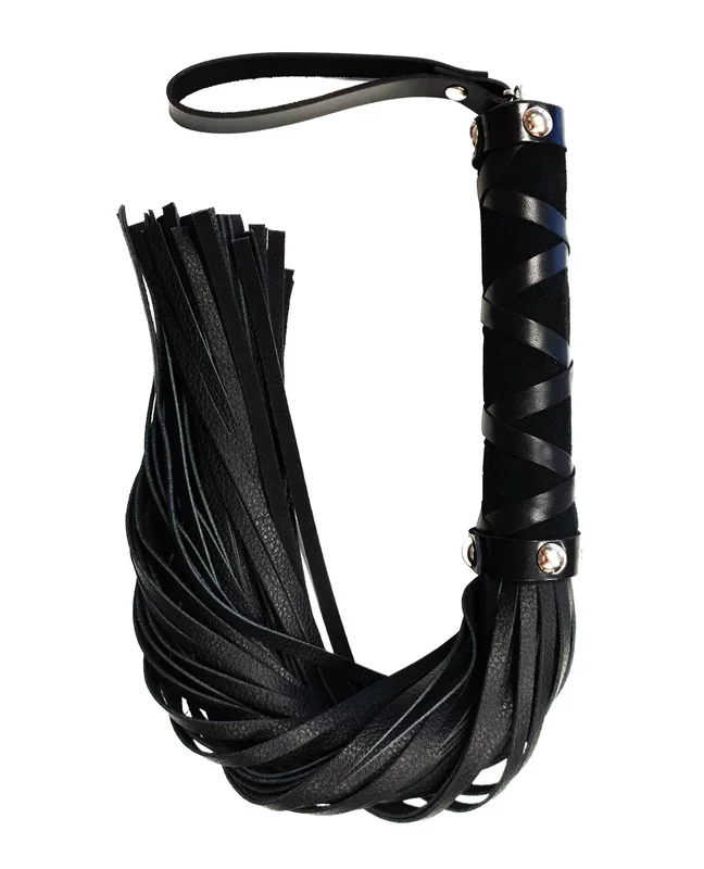 Rouge Short Leather Flogger w/Studs – Black
