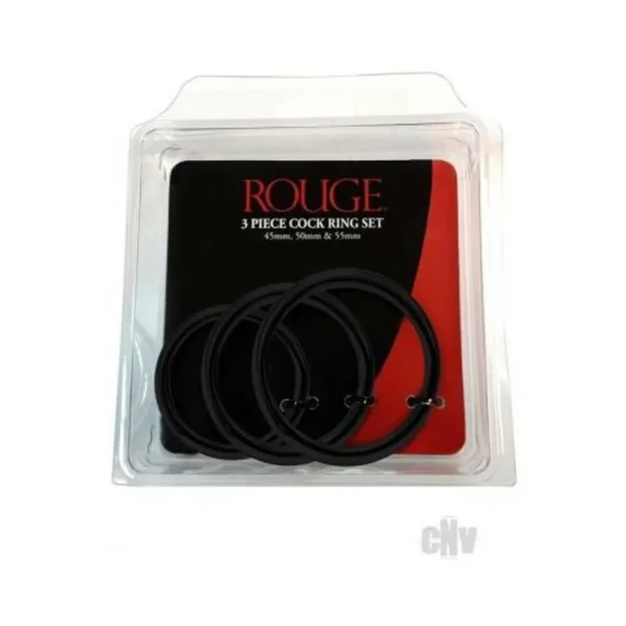 Rouge Stainless Steel 3 Piece Cock Ring Set (45/50/55mm) Black