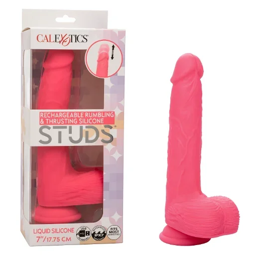 Rumbling Thrusting Silicone Stud Vibrator Pink 7 Inch