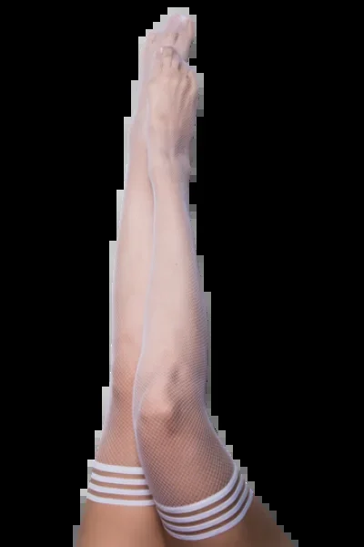 Sammy Fishnet Thigh High – White – Size