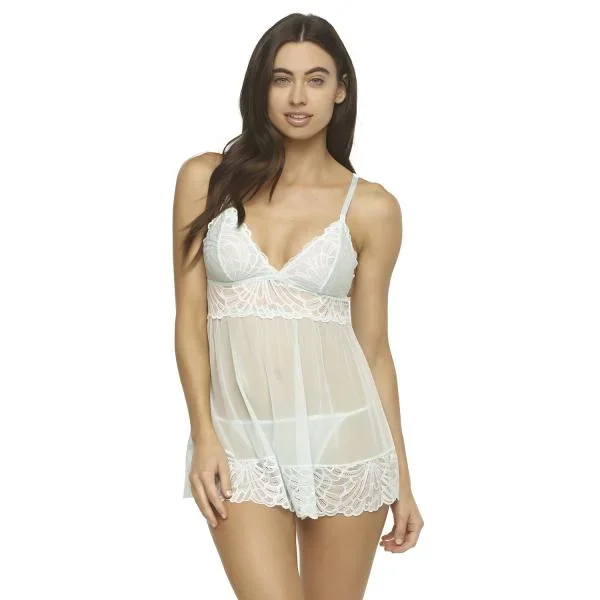 Sarah Lace & Mesh Babydoll with G-String – Bridal Blue –
