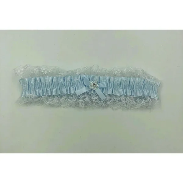 Satin Leg Garter – One Size – Baby Blue With White Lace