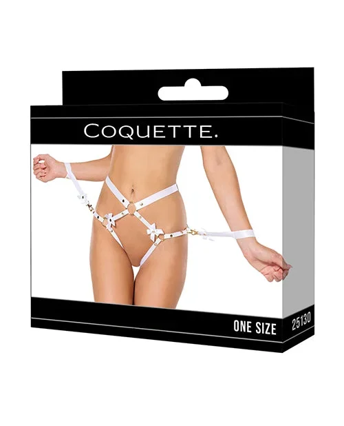 Satin Ribbon w/Elastic Harness & Cuffs Set – White/Gold O/S