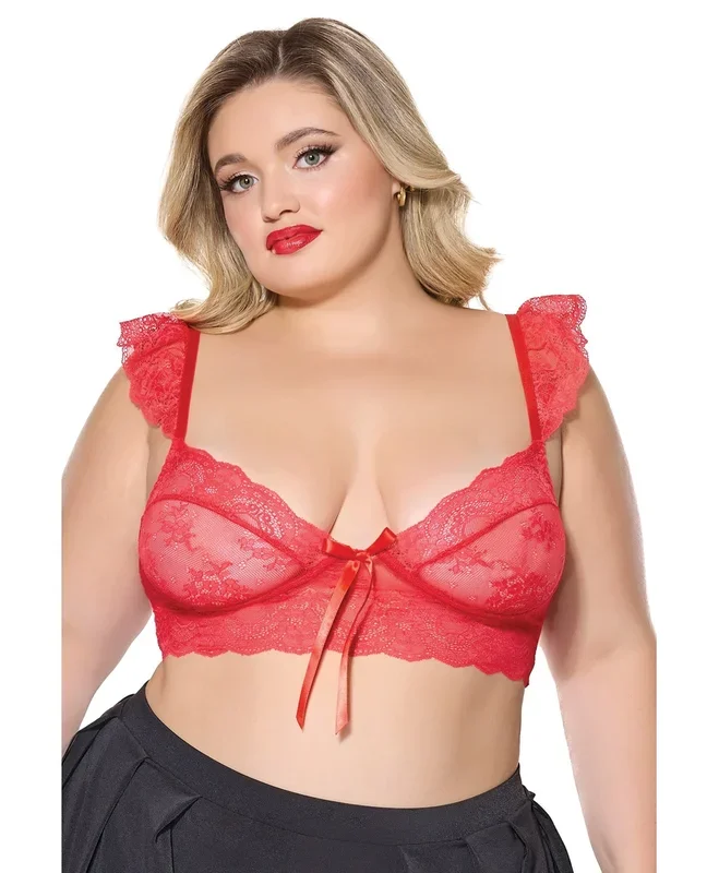 Scallop Stretch Lace Soft Cup Bralette – Red QN