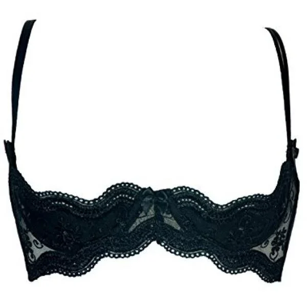 Scalloped Embroidery Shelf Bra – Black –