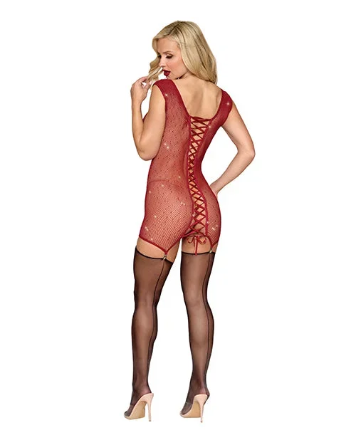 Seamless Chemise w/Rhinestone Accents & Mini Suspender Clips – Ox Blood O/S