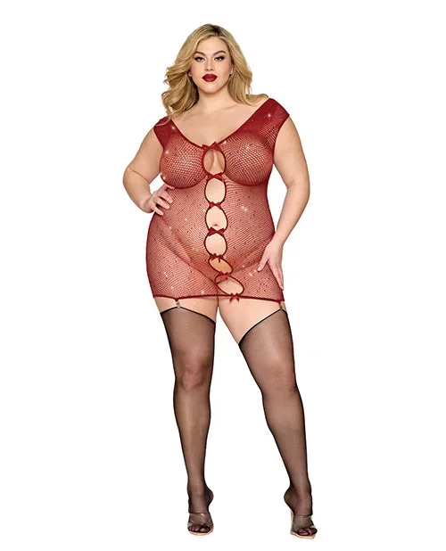 Seamless Chemise w/Rhinestone Accents & Mini Suspender Clips – Ox Blood QN