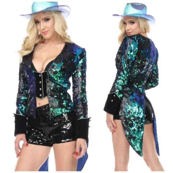 Sequin Tailcoat – Peacock Blue/Black –