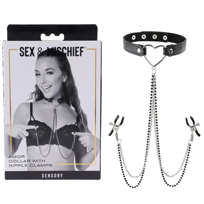 Sex & Mischief Amor Collar with Nipple Clamps – Metal Restraints
