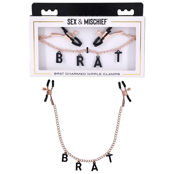 Sex & Mischief Brat Charmed Nipple Clamps – Rose Gold Nipple Clamps with 45 cm Chain