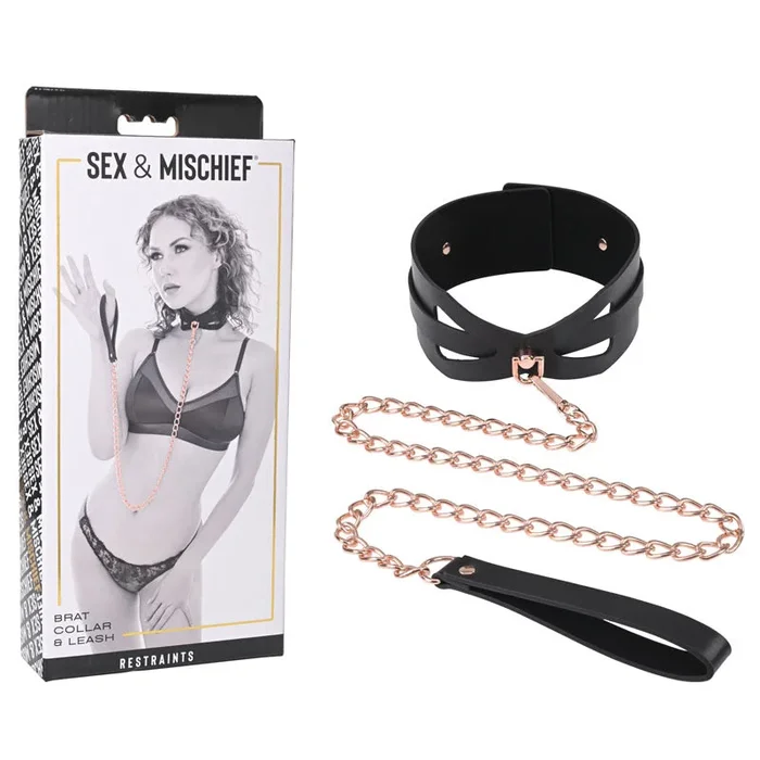 Sex & Mischief Brat Collar & Leash – Rose Gold/Black Restraint