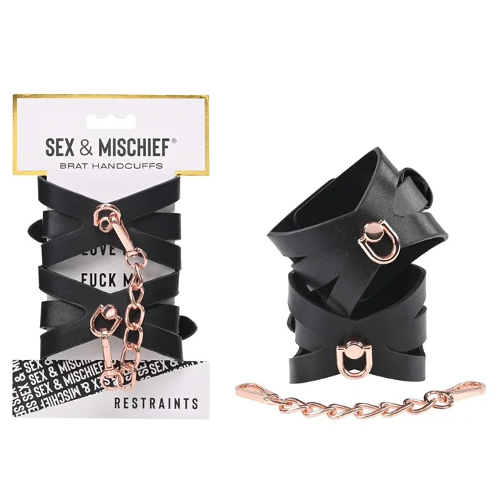 Sex & Mischief Brat Handcuffs – Black/Rose Gold Restraints