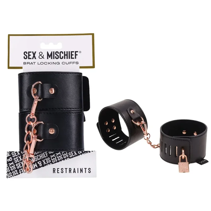 Sex & Mischief Brat Locking Cuffs – Black/Rose Gold Hand Cuffs