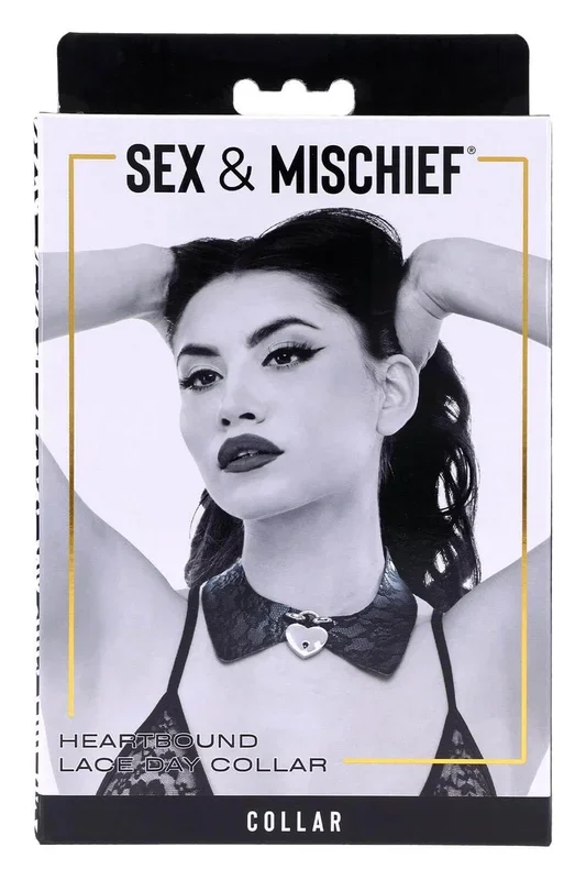 Sex & Mischief Heartbound Lace Day Collar – Black/Silver