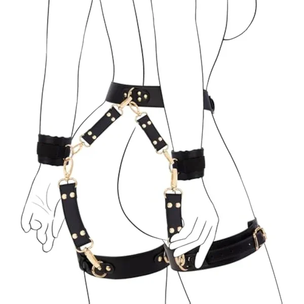 Sex Bondage Bdsm Kit Restraints Adult Sm 6Pcs Sets With Adjustable Handcuffs Ankle Cuff Thigh Cuffs Waist Strap Blindfold Cross Strap Sex Toys For Men Women And Couples, Black