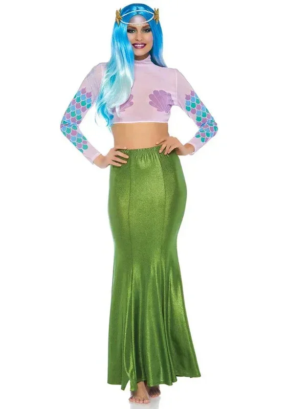 Shimmer Spandex Mermaid Costume Maxi Skirt – Medium-Large – Green