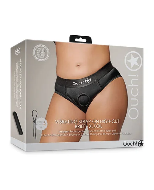 Shots Ouch Vibrating Strap On High-Cut Brief – Black XL/XXL