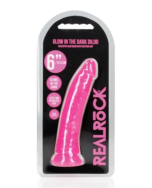 Shots RealRock 6″ Slim Dildo Glow in the Dark – Neon Pink