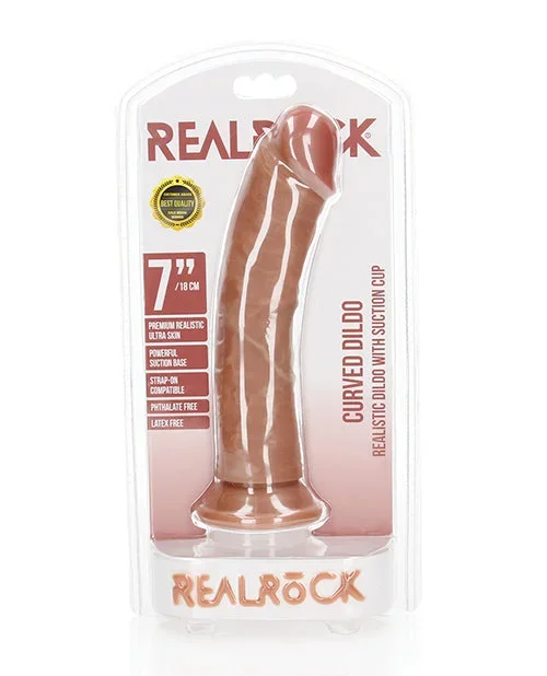 Shots RealRock Realistic 7″ Curved Dildo – Tan