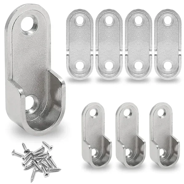 Silver Closet Rod End Supports, Oval Closet Rod Holder Small Closet Rod Bracket