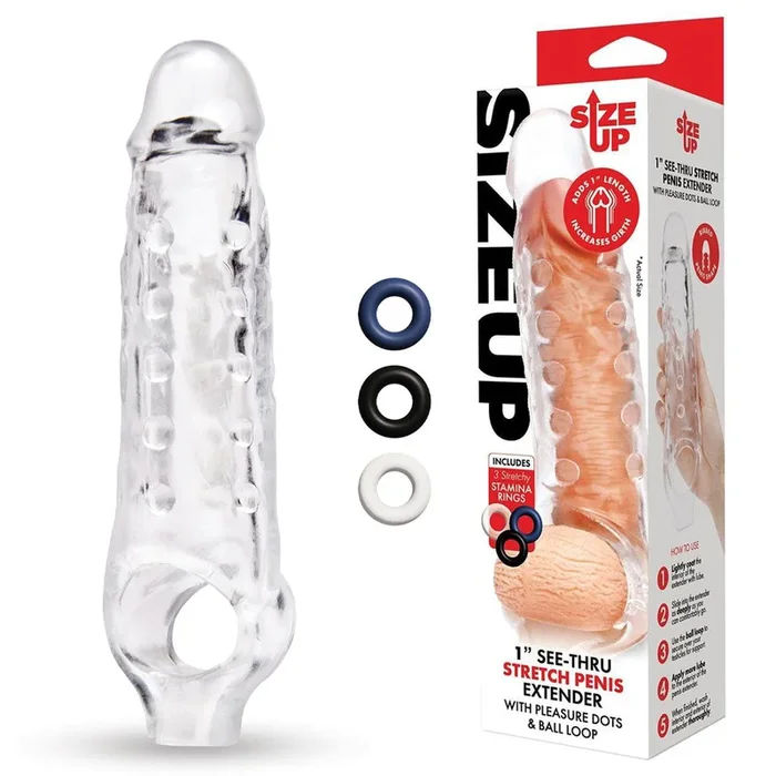 Size Up 1 Inch See-Thru Stretch Penis Extender – Clear 2.5 cm (1”) Penis Extension Sleeve