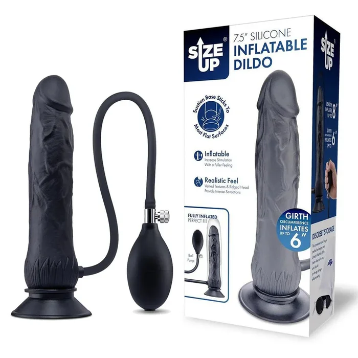 Size Up 7.5 Inch Inflatable Dildo with Balls – Black 20.3 cm Inflatable Dong