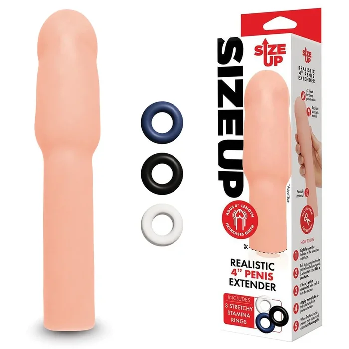 Size Up Realistic 4 Inch Penis Extender – Flesh 10.1 cm (4”) Penis Extension Sleeve