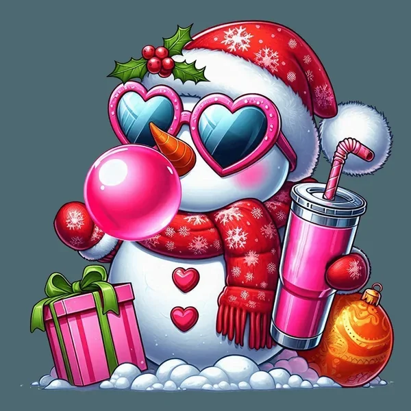 Snowman With Mistletoe on his Cap DTF (direct-to-film) Transfer