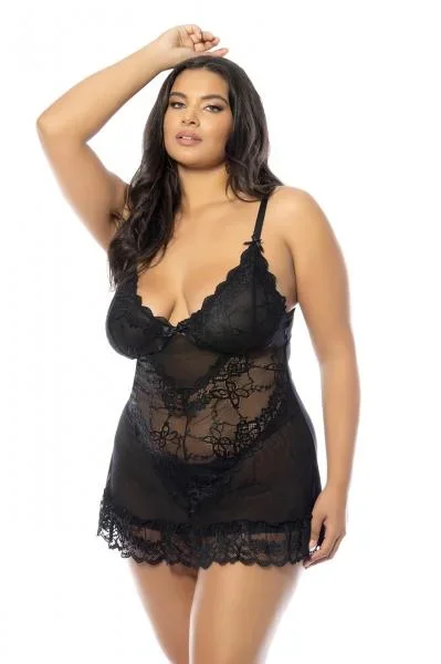 Soft Cup Lace Babydoll with G-String – Black –