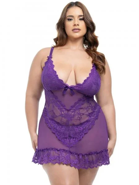 Soft Cup Lace Babydoll with G-String – Imperial Purple –