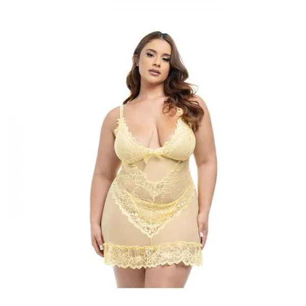 Soft Cup Lace Babydoll with G-String – Pale Banana –