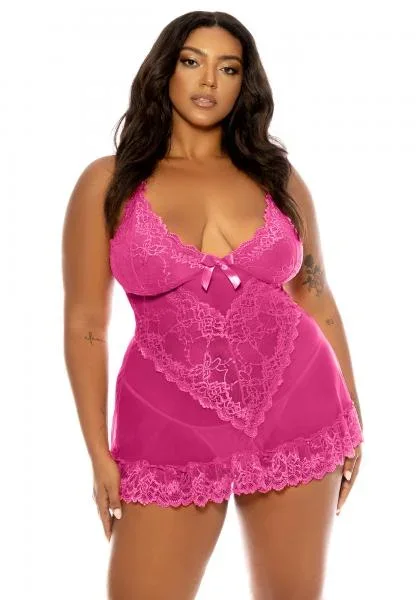 Soft Cup Lace Babydoll with G-String – Raspberry Sorbet –