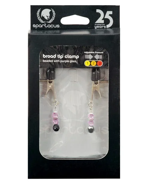 Spartacus Adjustable Broad Tip Nipple Clamps with Purple Beads