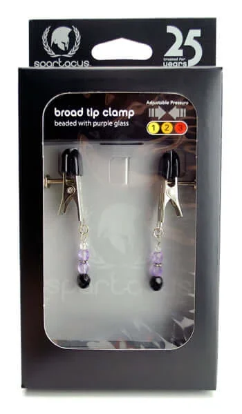 Spartacus Broad Tip Adjustable Nipple Clamps with Purple Beads – Alligator Style, Comfort Tips
