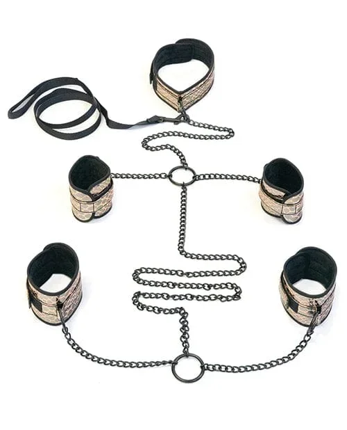 Spartacus Faux Leather Collar To Wrist & Ankle Restraints Bondage Kit with Leash