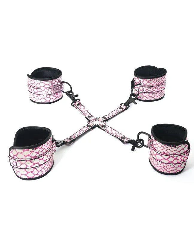 Spartacus Faux Leather Wrist & Ankle Restraints w/Hog Tie – Pink