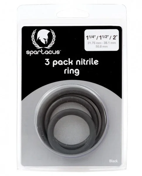 Spartacus Nitrile Cock Ring Set – Black Pack of 3