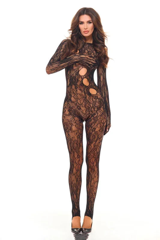 Split Up Lace Bodystocking – Black – Os