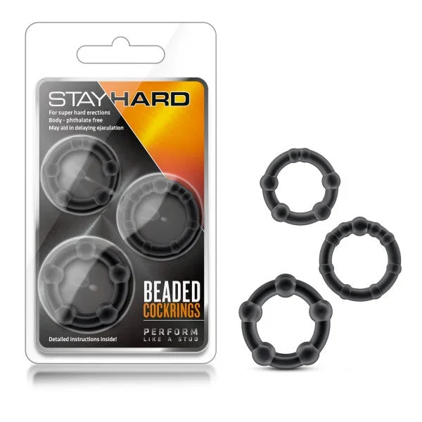 Stay Hard Beaded Cockrings – Black Cock Rings – Set of 3 Sizes