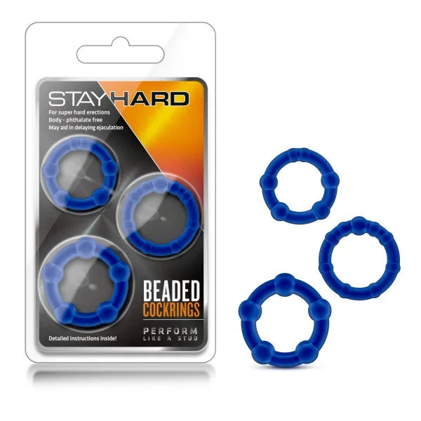Stay Hard Beaded Cockrings – Blue Cock Rings – Set of 3 Sizes